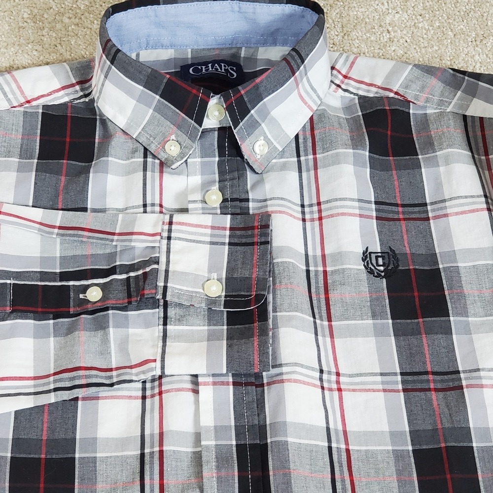 CHAPS Boy's Youth Shirt SZ XL Button Down‎ Long Sleeve Plaid See Measurements